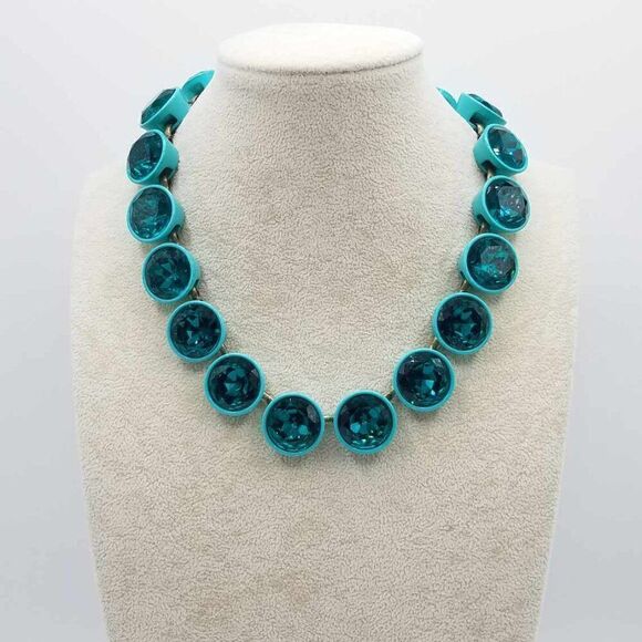 J Crew Jumbo Blue Teal Brulee Crystal Statement Necklace - Picture 11 of 12